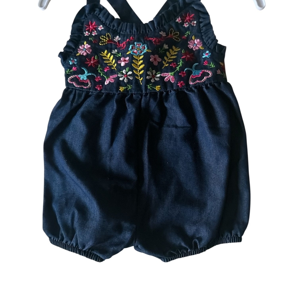 Iris & Ivy Black Floral Embroidered Romper